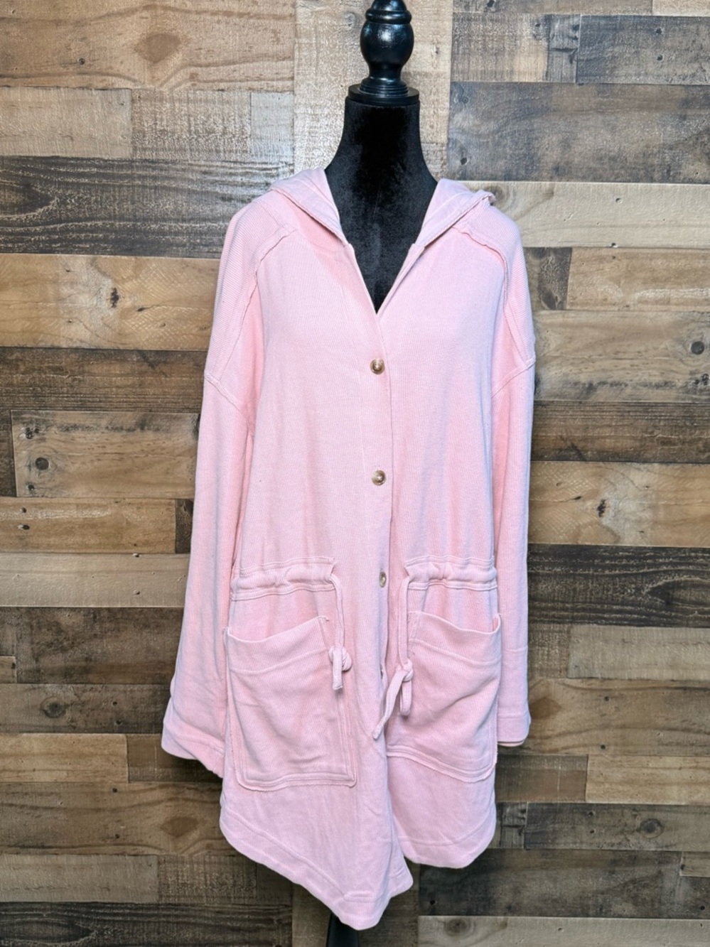 Free People Women's Pink Button Down Sweater Jacket Hoodie Hooded TEP 143